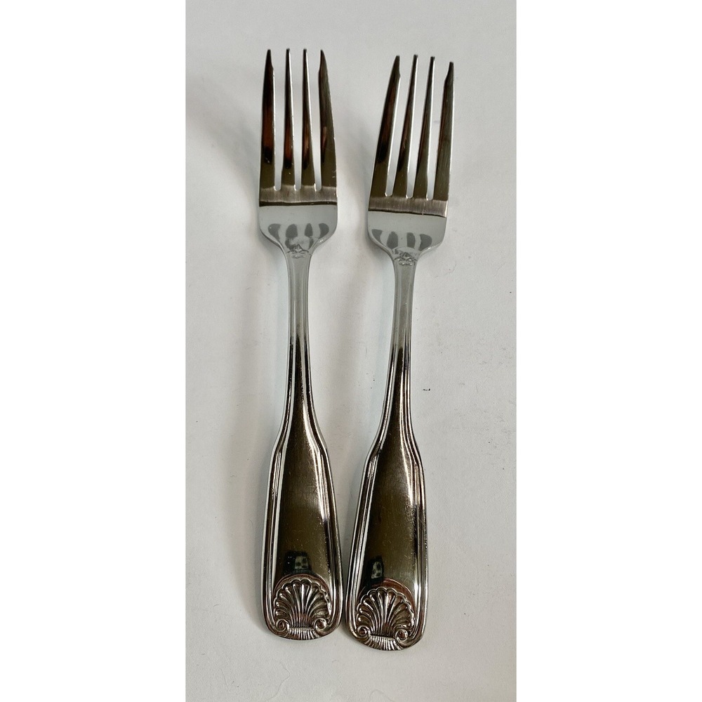 Stanley Roberts Rogers Co Antique Shell Glossy 18/10 Stainless Salad Forks Lot 2
